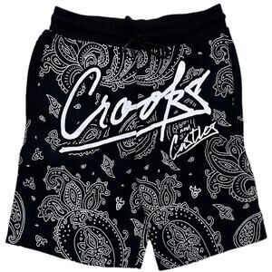 Crooks & Castles Men's Bandana Core Medusa French Terry Sweat Shorts in Black